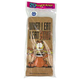 Garfield Vintage 70s Brown Paper Lunch Bags 20 Ct When I Eat I Eat Big Sandwich